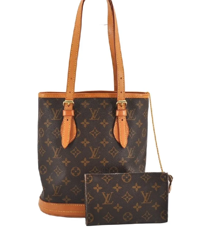 Authentic Louis Vuitton Monogram Bucket PM Shoulder Tote Bag M42238 Junk 2607K