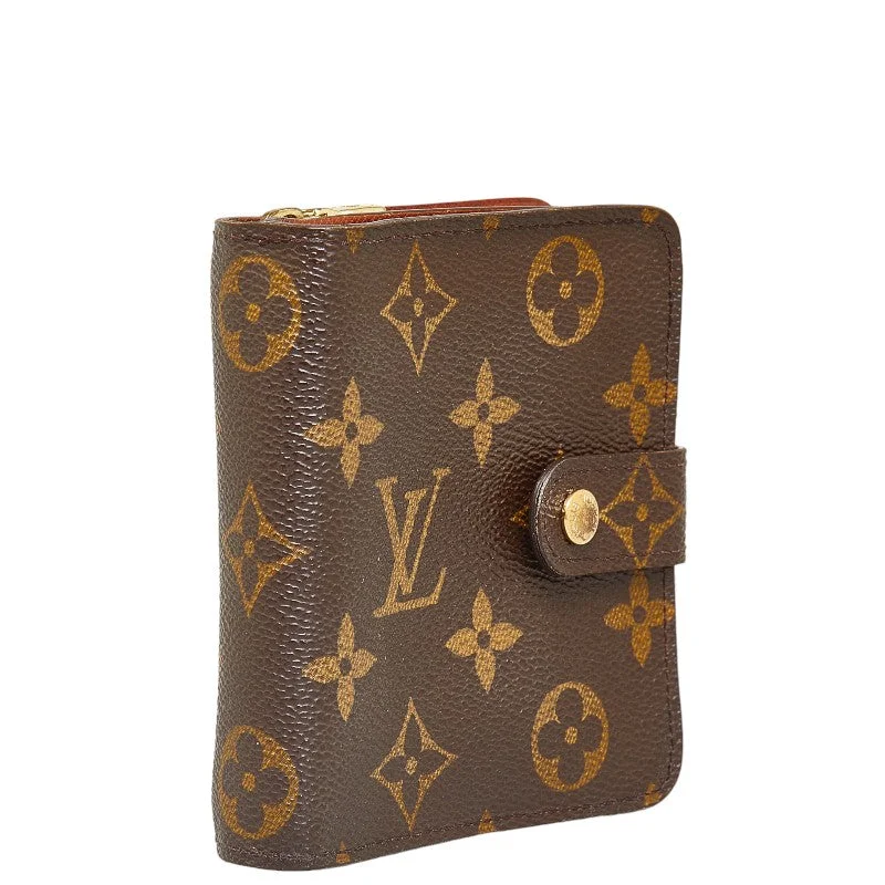 Louis Vuitton Monogram Compact  Two Fold Wallet Compact Wallet M61667 Brown