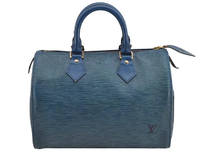 Authentic Louis Vuitton Epi Speedy 25 Hand Boston Bag Blue M43015 LV 2815K