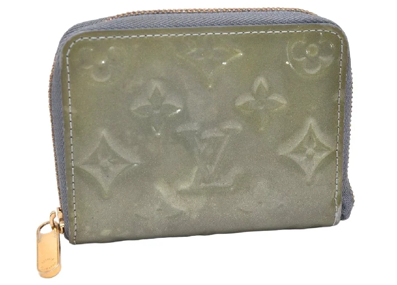 Authentic Louis Vuitton Vernis Zippy Coin Purse Wallet M93663 Green Navy 3806K