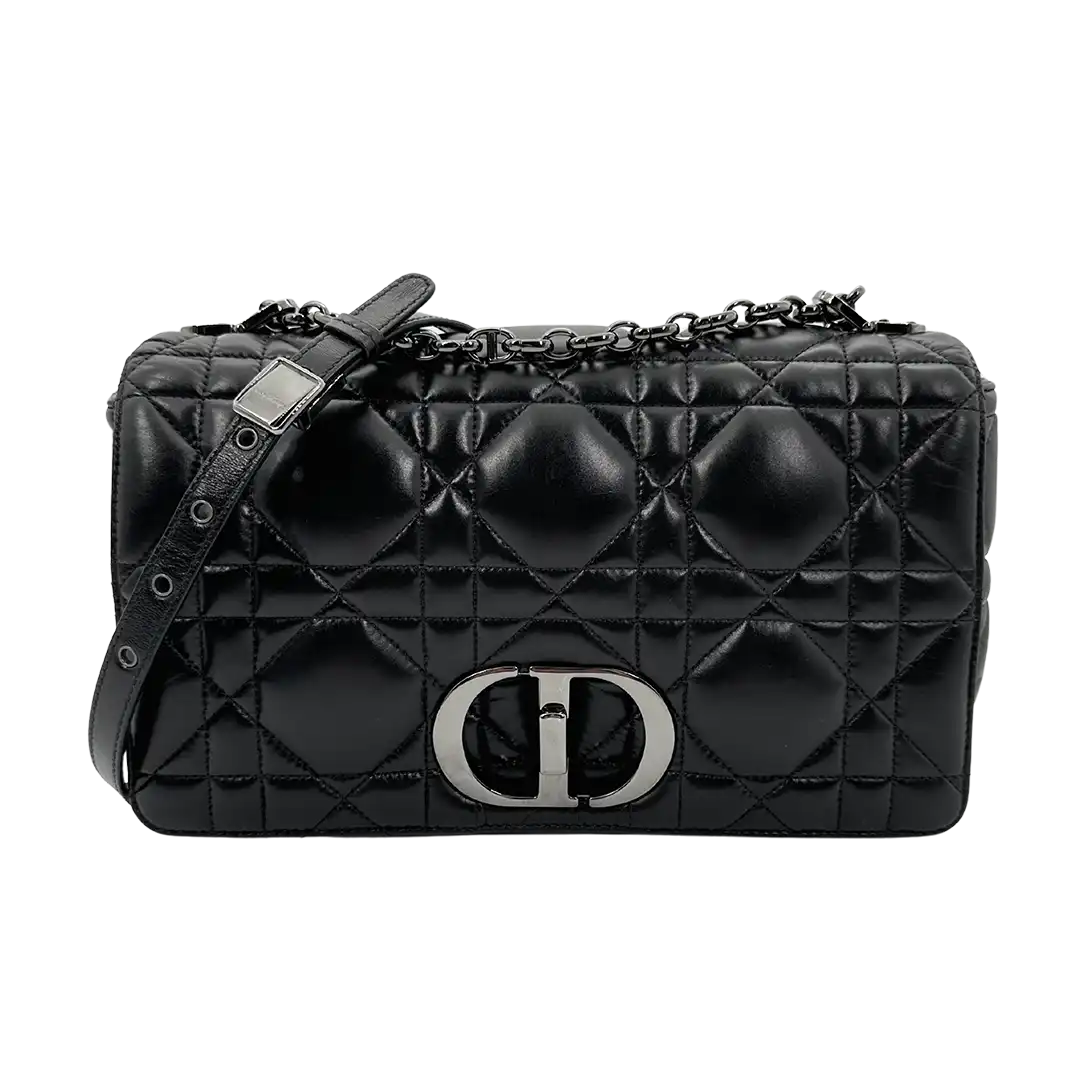 Dior CARO Tasche mittelgroß schwarz Leder Gun Metal / sehr gut