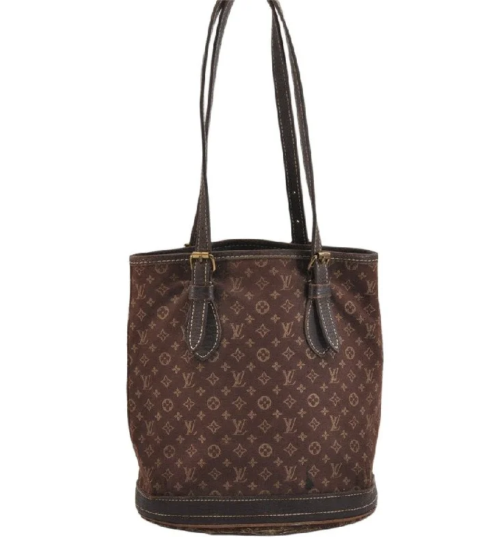 Auth Louis Vuitton Monogram Mini Lin Bucket PM Shoulder Bag M95226 Brown 3289K