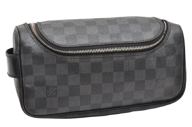 Authentic Louis Vuitton Damier Graphite Toilette Pouch Hand Bag N47625 LV 3651K