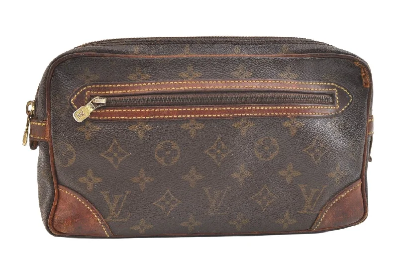 Authentic Louis Vuitton Monogram Marly Dragonne Clutch Hand Bag Old Model 3057K